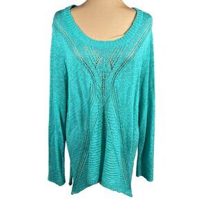 Cato Open Knit Sweater Teal Green Scoop Neck Lightweight Size 22/24